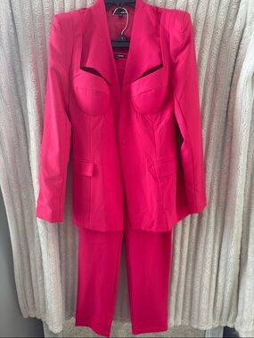 Fashion Nova Hot Pink Structured Blazer and Pants Set